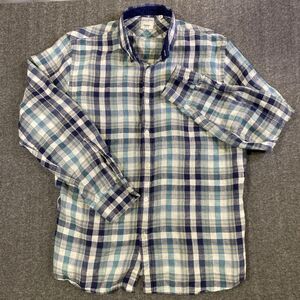 Baird McNutt 100% Linen Shirt Men’s XL Slim Fit Button‎ Down Front Plaid Murano
